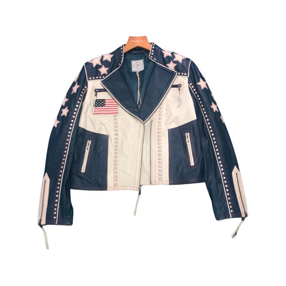 DOUBLE D American Star Spangled Freedom Leather Moto Jacket - Picture 4 of 6